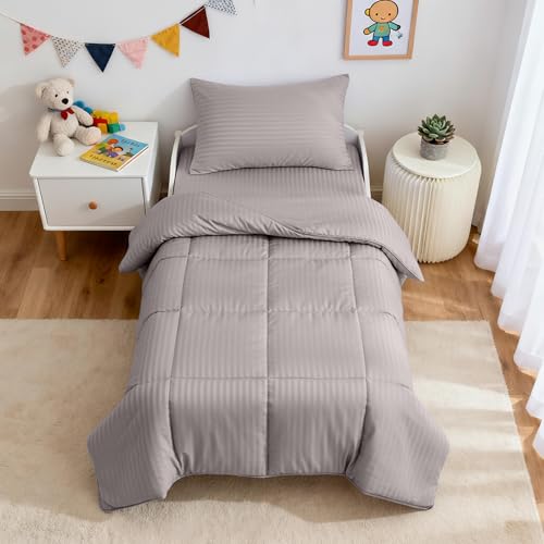 Image of ZPECC Toddler Bedding Set - 4 Piece Hypoallergenic Baby Crib Bedding Set for Boys and Girls, Includes Toddler Comforter, Flat Sheet, Fitted Sheet and Pillowcase, Ashes of Roses