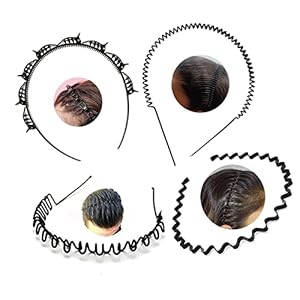 KHODAL VILLA Pack of 4 Unisex Men Women Black Metal Wavy, Spring and Zig zag Band Hair Hoop Hairband and Plastic Hair Band Double Layer Twist Plait Hairband For Daily Use. 7 41wkXfWp1yL. SL500 . SS300