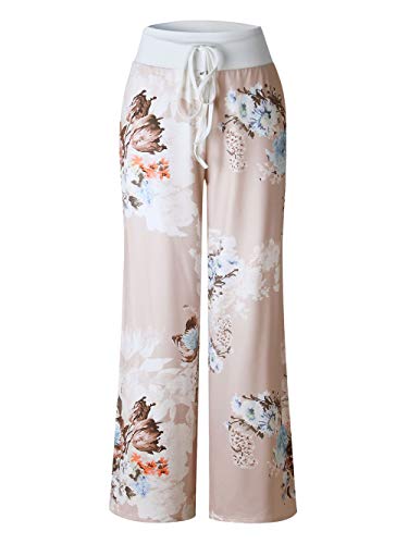 Image of iChunhua Women's Comfy Stretch Floral Print Drawstring Palazzo Wide Leg Lounge Pant