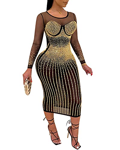 Image of PORRCEY Sexy Elegant Rhinestone Party Club Night Formal Dress for Women