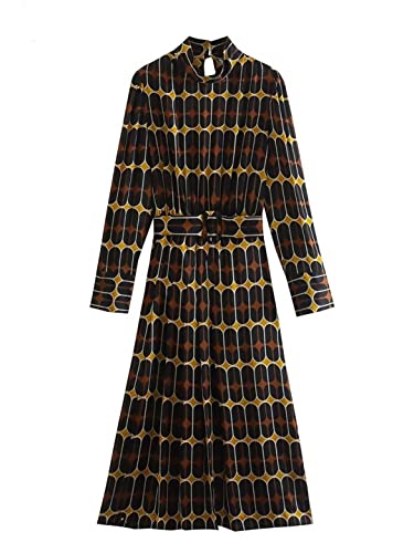 Robe midi vintage d'exception à col montant Zadaos, le raffinement du graphisme contrasté