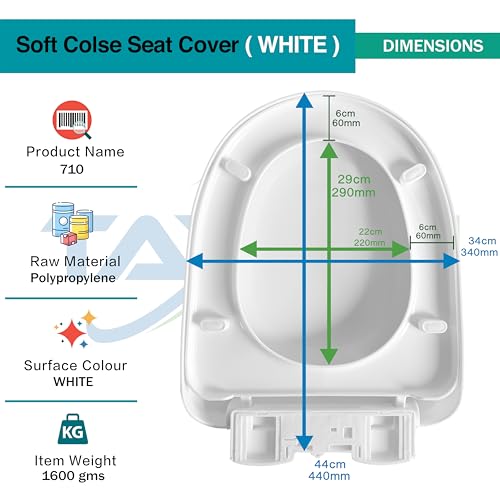 Image of Taxan Plastic Toilet Seat Cover with Soft Closer Mechanism- U-Shape Commode Seat Cover - with Sleek Design & Easy Installation with Installation Kit (44cm x 34cm, White)