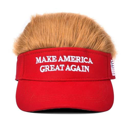 Buckets of Hats Trump MAGA Visor Hat with Funny Hair Red Make America Great Again Visor