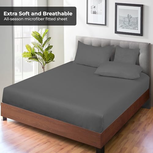 Image of Royale Linens 2 Pack Fitted Sheet - Elastic Sheets - Full Fitted Sheet Only - Soft & Breathable - Brushed 1800 Microfiber - Stain Resistant - Hotel Quality Deep Pocket Stretches Up to 16 inch (Full, Grey)