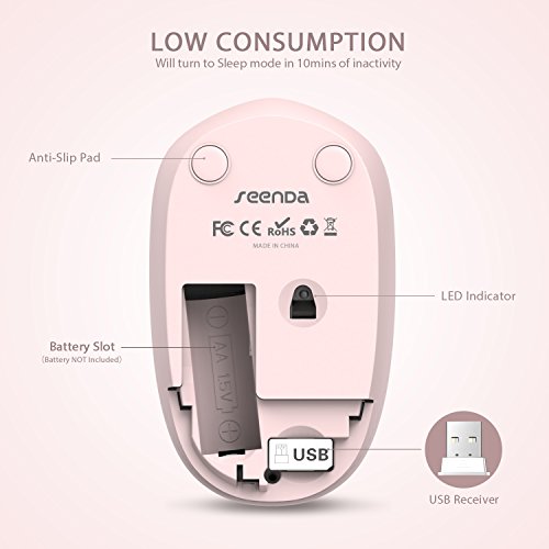 Seenda Wireless Mouse, 2.4G Noiseless Mouse With Usb Receiver Portable Computer Mice For Pc, Tablet, Laptop, Notebook With Windows System - Pink #TOP2
