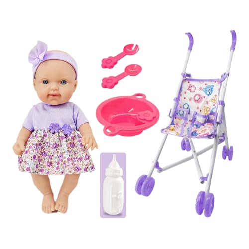 Tanxier Ensemble De Jeu De Simulation De Poupées,Ensemble de Jouets pour pour Tout-Petits pour Filles,Jeu de poupées avec Poussette 10 Pouces avec Accessoires