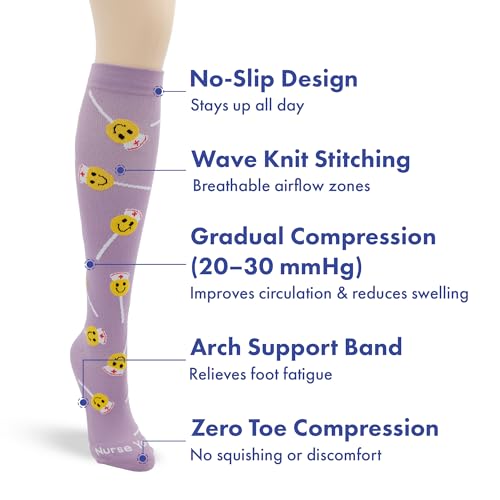 Image of Nurse Yard Compression Socks for Nurses - Women & Men - 20-30mmHg Graduated Compression, For Medical Staff, Athletes - 1 Pair