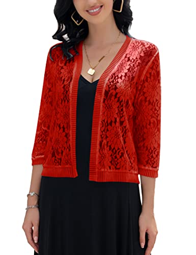 Image of FindThy Women's Floral Lace Shrug Cardigan 3 /4 Sleeve Crochet Bolero Jacket