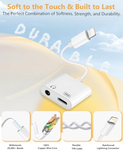 Image of Lightning to 3.5mm Headphone Jack Adapter, Apple MFi Certified 2-in-1 Charger & Audio Dongle for iPhone 14 /13 /12 /11 /XS /XR, Charge & Listen,DAC Chip,Hi-Fi Sound,for Car Aux, Home, Travel (5, White)