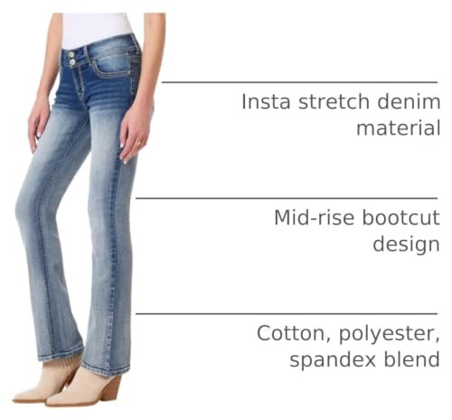 Image of WallFlower Luscious Curvy Bootcut Jeans for Women, Mid-Rise Insta Stretch Denim, Size-Inclusive Juniors Jeans