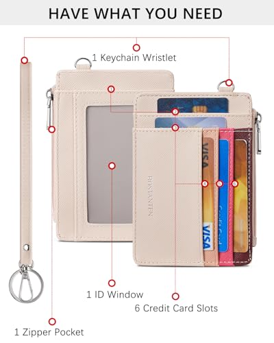 Image of BOSTANTEN Small Wallet For Women RFID Leather Credit Card Holder Slim Wristlet Keychain Wallet With Zipper Pocket