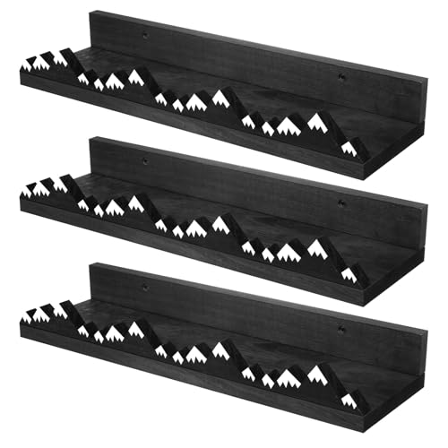 Image of Wenqik 3 Pcs Snow Mountain Floating Shelves Wood Nursery Book Shelves Wall Mounted Rustic Floating Ledge for Kids Room(Dark Grey)