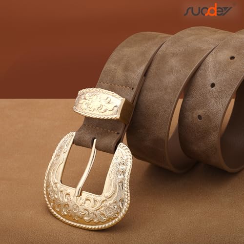 SUOSDEY Women Country Western Belt Cowgirl Cowboy Vintage Leather Belt with Western Style Big Buckle for Jeans Dresses3