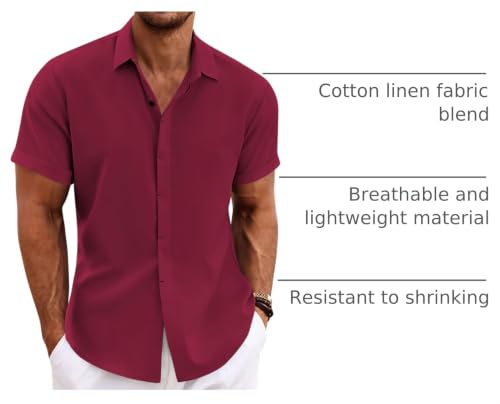 Image of COOFANDY Men's Linen Shirts Short Sleeve Casual Shirts Button Down Shirt for Men Beach Summer Wedding Shirt
