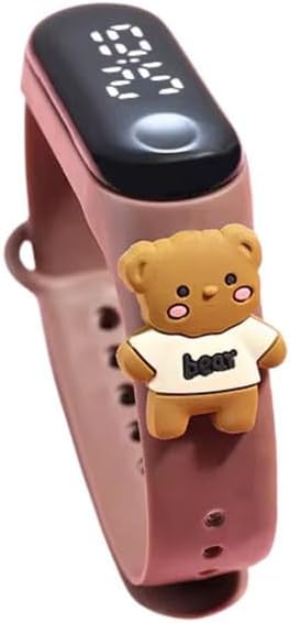 Digital Dial Waterproof Stylish & Fashionable Wrist Smart Watch LED Band for Kids, Colorful Cartoon for Boys & Girls (Removable Silicon Strap) (Toffee Brown Happy Bear)