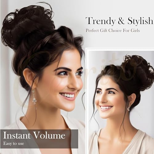 Image of Cerrito Frill Hair Extensions for Women | Premium Curly Braid Ponytail Accessory | Messy Hair Frill for Juda, Ponytails, Buns & Updos | Volume Enhancer | Easy Clip-In Wig-Like Attachment, Natural Black (Big)