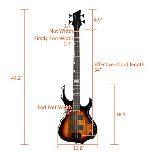 Ktaxon Electric Bass Guitar Full Size Flame Design Bass Set With 20 Watt Amplifier, Portable Bass Bag, Superior Amp Wire, Adjustable Guitar Strap, Plectrum, Wrench Tool(Sunset) #TOP5