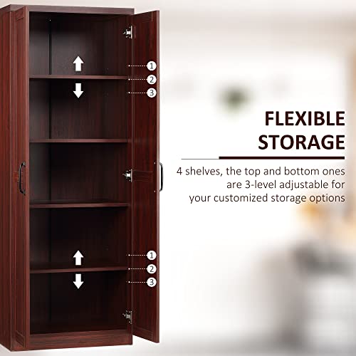 Homcom 63" 2-Door Kitchen Pantry, Freestanding Storage Cabinet With 2 Adjustable Shelves For Kitchen Or Living Room, Cherry Wood Color #TOP4