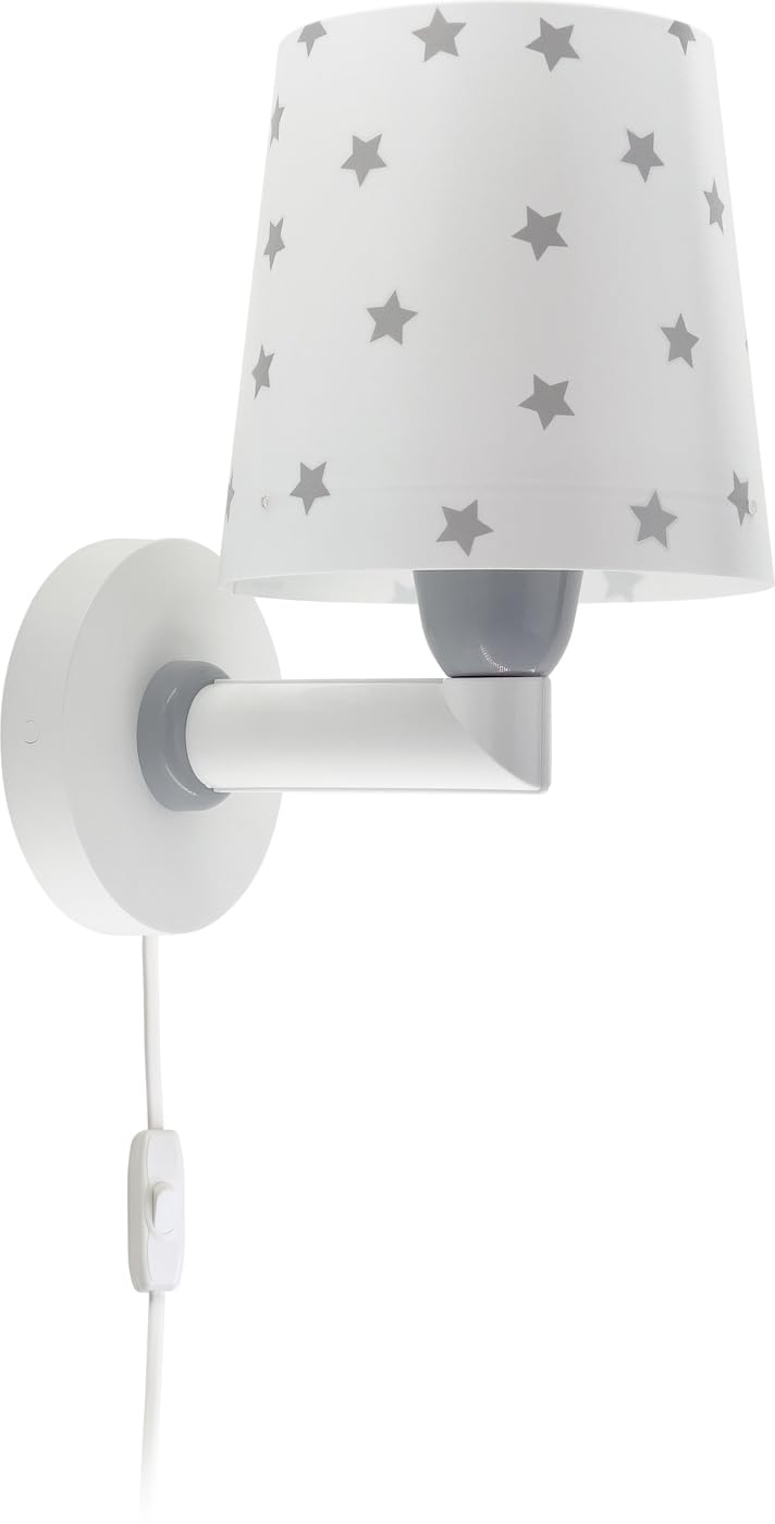Dalber Lámpara Aplique Pared Infantil Estrellas Blanco 82219B E27 | Lámpara aplique de pared con instalación directa a la corriente o mediante cable con interruptor incluido.