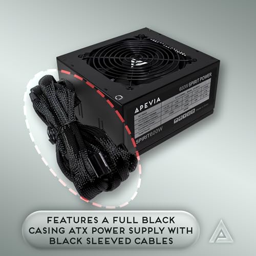 Image of Apevia SPIRIT600W Spirit 600W ATX Power Supply with Auto-Thermally Controlled 120mm Fan, 115 /230V Switch, All Protections