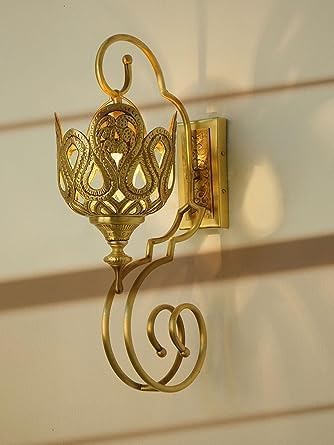Image of Gold Antique Hand Carved Unique Brass Single-Light Wall Lamp for Living Rooms Home Decoration