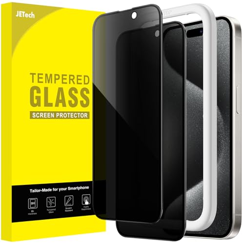 Image of JETech Privacy Full Coverage Screen Protector for iPhone 15 Pro 6.1-Inch, Black Edge Anti-Spy Tempered Glass Film with Easy Installation Tool, Case-Friendly, 2-Pack