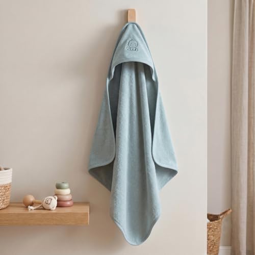 Image of Hooded Baby Towels for Boys (0-1.5 Years) | 70x70 cm | Soft Terry Cotton Wrap | Blue Hooded Towels for Newborn & Infant Bath, Pool, Beach Gift