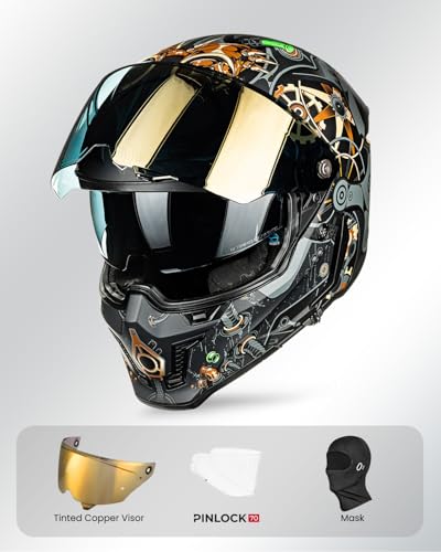 Image of ILM Motorcycle Helmets for Adult Men Women Full Face DOT ECE Powersports Dual Visor Street Racing Helmet with Pinlock Cascos para Motos Model MF509 (Super Mecha Gold, S) | Powersports, Dual Visor, Street Racing, Pinlock, Cascos para Motos