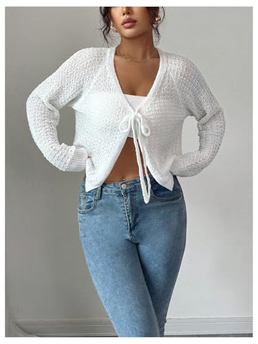 SOLY HUX Women's Tie Front V Neck Cardigan Lightweight Long Sleeve Split Hem Outerwear4