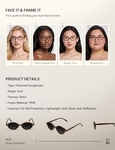 TIJN Olisa Retro Oval Sunglasses for Women Men,Polarized UV Protection Shades,Stylish Frame Sun Glasses,2025 Trendy Sunnies