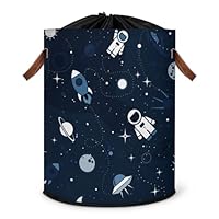 Space Cute Astronaut Large Laundry Hamper Clothes Hamper Storage Basket Space Spaceship Folding Bin Laundry Basket Washing Fabric Storage Hamper Bin Organizer with Drawstring Lid