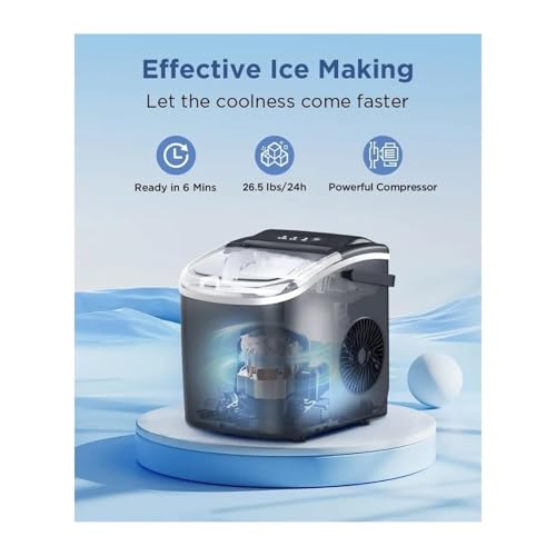 Máquina fabricadora de hielo portátil para encimera, con función de autolimpieza, produce 9 cubos en 6 minutos, incluye canasta y cuchara, para hogar/cocina/acampada/RV miniatura 5