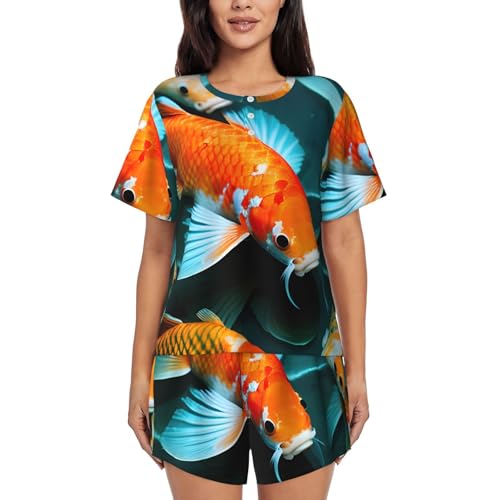Pijama de peces koi casual conjunto de pijama cómodo de verano para mujer