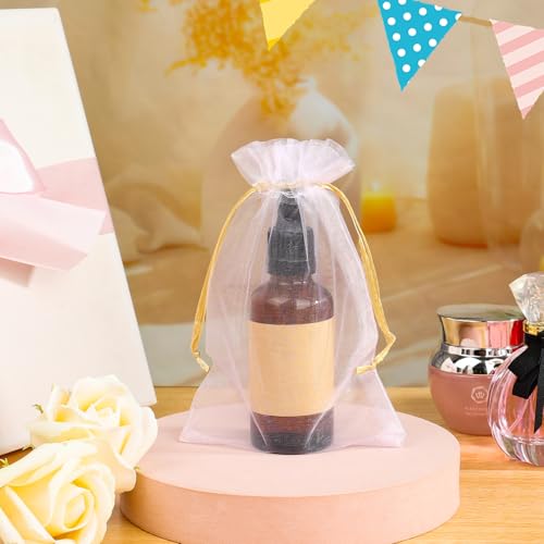 Image of 100PCS Premium White Organza Bags with Gold Drawstring, 4x6inch Wedding Favor Gift Bags, Mesh Pouch for Jewelry, Party, Christmas, Festival, Bathroom Soaps, Makeup Organza, Wrapping Supplie