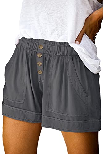 KISSMODA Womens Shorts Denim Hot Pants Four Button Closure Beach Pants High Waisted Raw Hemline Dark Gray Medium