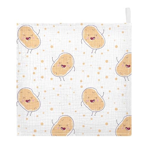 Image of vvfelixl Kawaii Potatoes Baby Burp Cloths Baby Muslin Washcloths for Boys Girls Cotton Baby Face Towel for Newborn Infants Soft and Absorbent 11.8 X 11.8 in, 5 Pack