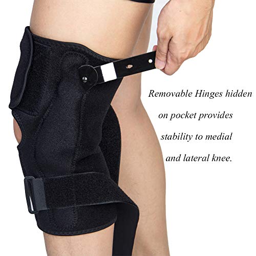 Hinged Knee Brace, Knee Stabilizer Support Wraparound Patella Joint Prevent Hyperextension, Meniscus Tears, Ligament Injuries Sprains for Men and Women Large