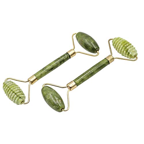 Rodillo facial masajeador facial rodillo masajeador facial Serrate doble cabeza rodillo de masaje Jade ojos desvanecidos, arrugas, reafirmante herramienta de belleza para mujer