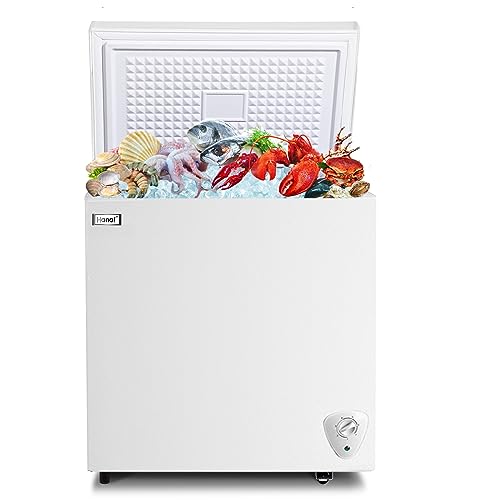 5.0 Cu. Ft Deep Freezer WANAI Chest Freezer Small Freezers with Storage Basket Top Open Door Mini Compact Freezer 7 Temperature Control for Home Garage Apartment Kitchen Office White