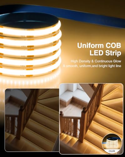 Image of Aclorol USB COB LED Strip Lights 3.28FT /1M Warm White 3000K Dimmable for TV | 2 Pack Short LED Strip Lights, Flexible and Cuttable, for Bedroom Wardrobe Kitchen Cupboard Staircase Home DIY Lighting