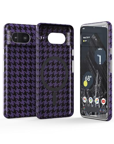 Funda para Pixel 8 con cuadros morados compatible con MagSafe 7