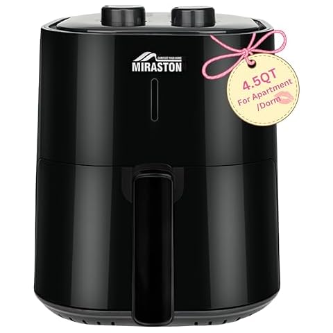 MIRASTON 4.5QT Dials Air Fryer, Auto Shut-off, Shake Reminder, Class Black Air Fryers for Small Place, Easy Cooking for Breakfast, Dinner, Snacks, Nonstick Basket, Dishwasher Safe, Fit for 2-4 People Cover