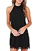 Fantaist Women's Halter Neck Scalloped Lace Trim Casual Mini Little Black Dress (S, FT610-Black)