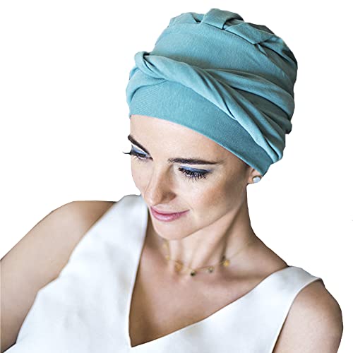 CAREBELL Turban Comfort Bambusmütze für Chemotherapie oder Alopezie, Aquamarin 22, One size