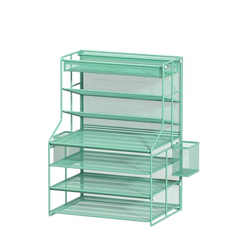 Handimp 7 Tier Desk File Organizer, Green Metal Document...