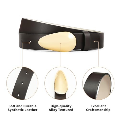 Brown Belt with Gold Buckle Trendy Leather Belt for Dresses Jeans Fashion Casual Belts For Women3