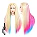 Mannequin Head with Long Synthetic Fiber Colorful Hair Styling Training Head 26-28inch Manikin Cosmetology Doll Head Hairdressing Training Model for Cutting Braiding Practice and Free Clamp Holder