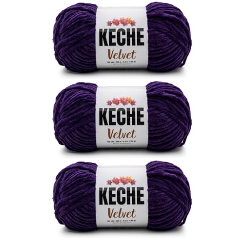 Image of Keche Velvet Yarn for Crocheting, Soft Chenille Bulky Baby Blanket Amigurumi Yarn 3x100 gr (3x132 yds) (3- Skeins) - Purple