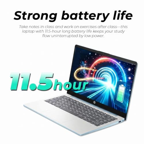 Image of HP 14 inch Everyday Laptop • Copilot AI • 2026 Edition • Intel 4-Core N150 Processor • 128GB SSD • Microsoft 365 • Windows 11 • Long Battery Life • Thin & Portable • Sky Blue