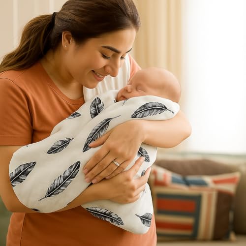 Image of Organic Cotton Muslin Pack of 2 Baby Bath Towel Cotton Cloth Premium Baby Washable, Reusable, Absorbent, Extra Soft 120 X 120 Cm Grey Wing & Half Zig Zag (Minor Manufacturing Irregularity)